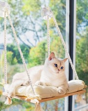 Cat Window Perch with Suction Cups - Pine Wood Hammock Bed for Cats 42 lbs
