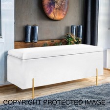 Luxury Velvet Ottoman Storage Box Bench Grey Upholstered Seat Footstool Gold Leg