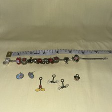 7.5 Inch Disney Charm Bracelet W/Some 925 Marks, Cinderella Earrings, Pendants