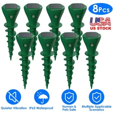 8 Pack Solar Power Ultrasonic Repellent Mice Gopher Mole Pest Snake Repeller