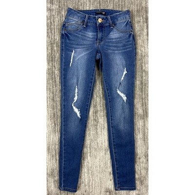 Evermore Denim Jeans Women 1 Blue Skinny Distressed Mid Rise Medium Wash Stretch