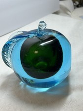 Murano Apple 1960’s Alfredo Bernini Sommerso Turquoise With Green Inside 