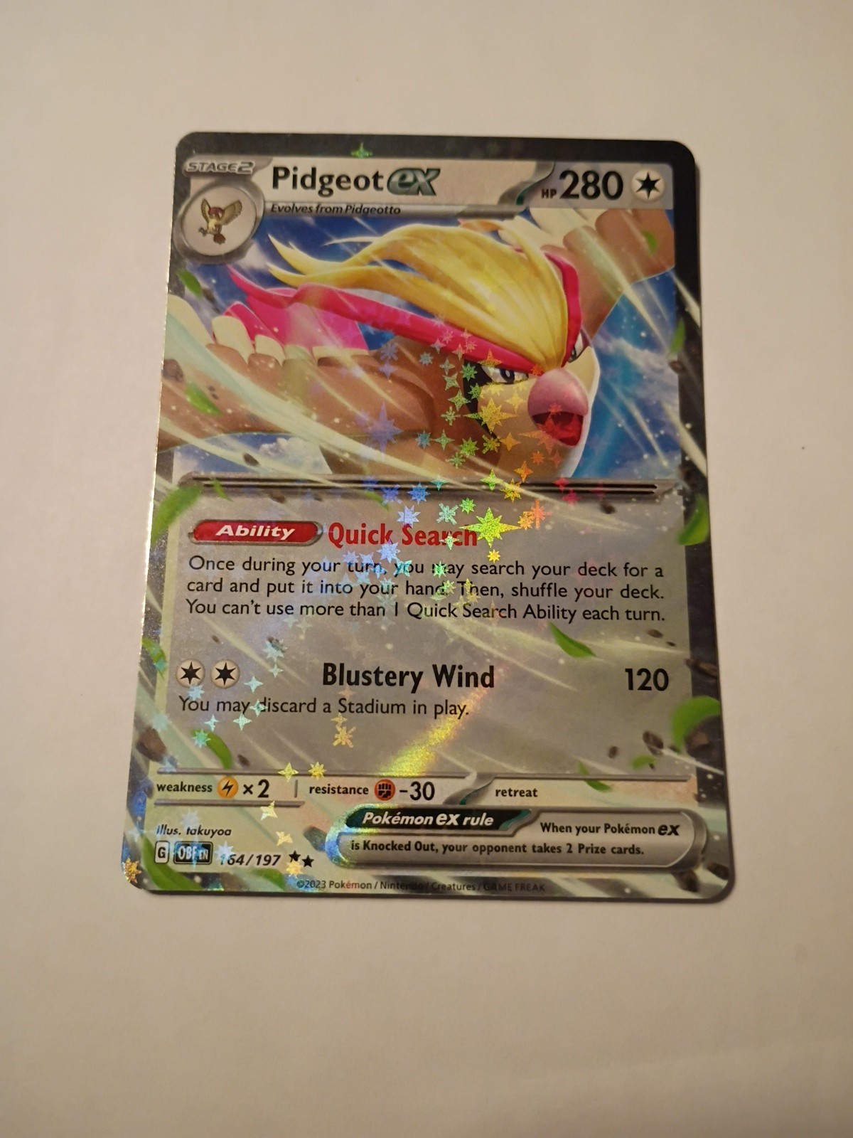 Pidgeot ex 164/197 Pokemon Obsidian Flames English Double Rare Near Mint