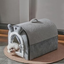 Small Dog House Indoor, Cat House with Door Curtain Design,Grey Puppy House