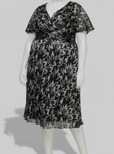 SL Fashions Women's Black Metallic Print Flutter-Sleeve A-Line Dress Size 20W