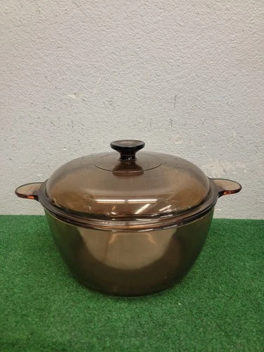 Corning Ware Pyrex Amber Vision Ware 4.5L Dutch Oven Stock Pot W/ Lid Vintage
