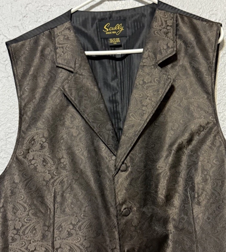Мужская XXL SCULLY коричневый черный пейсли жилет регулируемый ремень Western ковбой винтажный - Изображение 2 из 4
