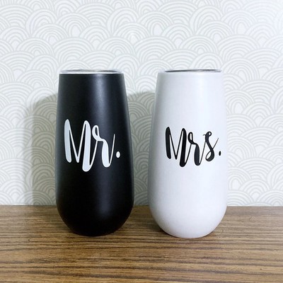 Mr. Mrs. Stemless Double Insulated Champagne Flute Tumbler Wine 6 oz