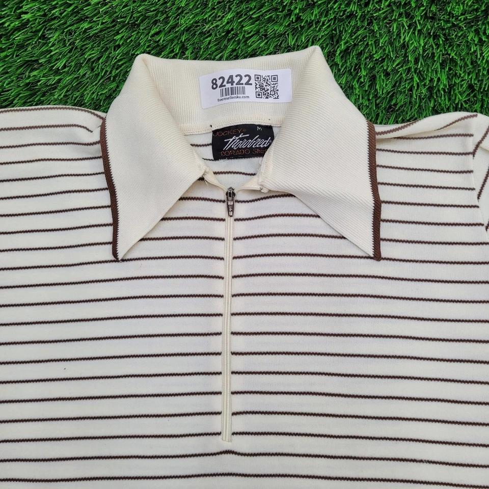 Camisa polo vintage a rayas Jockeys para mujer mediana 19x23 beige Foto 3 de 4