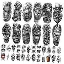 77 Sheets Pirate Skull Temporary Tattoo for Women Men, 17 Sheets Pirate Tattoo