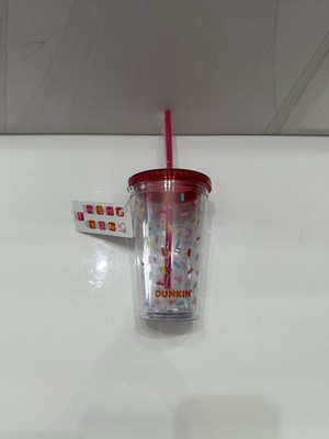 Dunkin' Donuts Sprinkles Acrylic Cold Cup Tumbler 16 oz New with Tag Pink Lid 