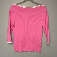 Lauren Ralph Lauren Pink Preppy Boat Neck Women's Cableknit Sweater Size L
