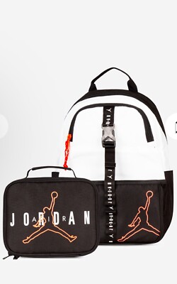 NEW Authentic Air Jordan Kids Lunch Book Bag Backpack Set Black