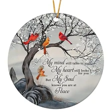 HYTURTLE My Mind Still Talks to You Cardinal Circle Ceramic Ornament - Memori...