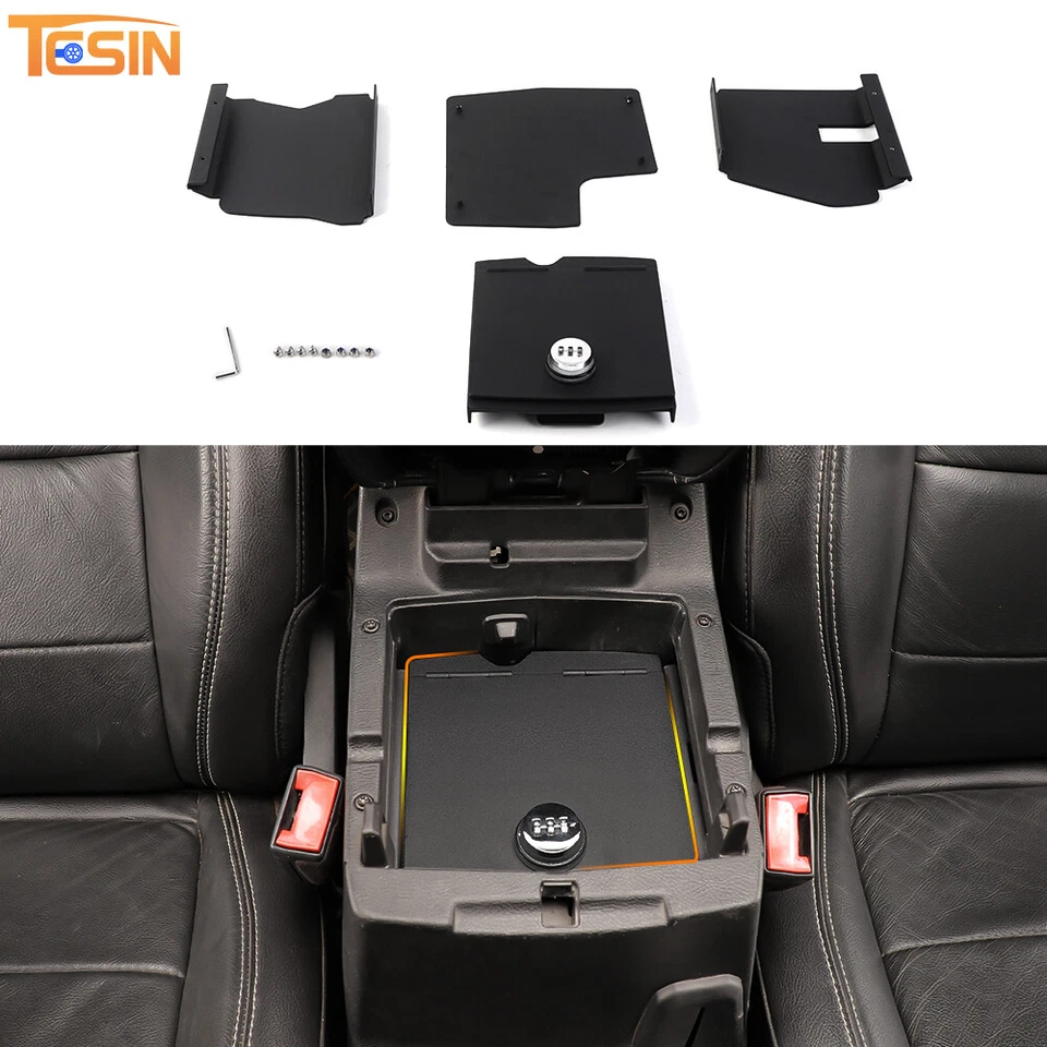 Black Center Console Gun Vault Safe Box Organizer For Jeep Wrangler JL JT 2018+ - Image 2 of 4