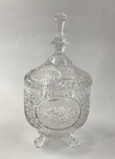 Heavy Vintage Footed Pressed Glass Candy Dish w Lid 10" Tall Flower