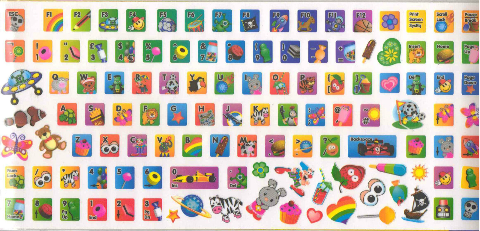 COMPUTER KEYBOARD STICKERS ANIMALS FOOTBALL FOOD ETC DECALS FOR LAPTOP DESKTOP