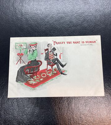 VINTAGE POSTCARD ''FRAILTY, THY NAME IS WOMAN'' SHAKESPEARE ADULT HUMOR c. 1900