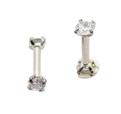 Piercing doppio brillantino tondo in acciaio chirurgico barretta trago helix per - Immagine 4 di 4