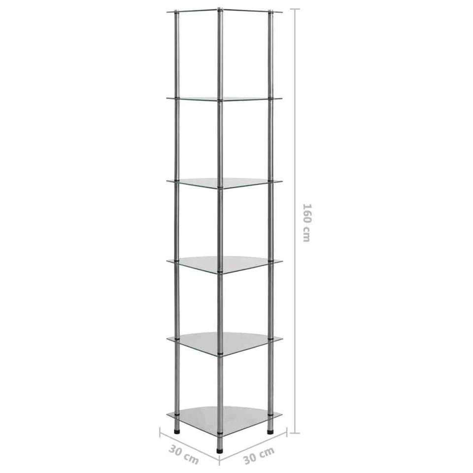 vidaXL Scaffale a 6 Livelli Trasparente 30x30x160 cm Vetro Temperato - Immagine 2 di 4