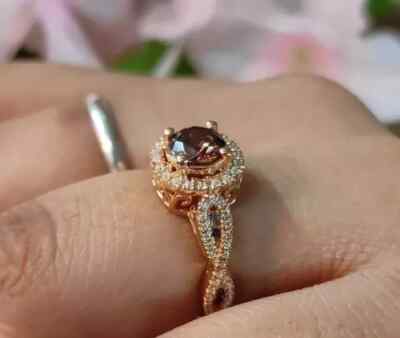 2Ct Round Cut Lab Created Chocolate Diamond Halo Wedding Ring 14K Rose Gold Over