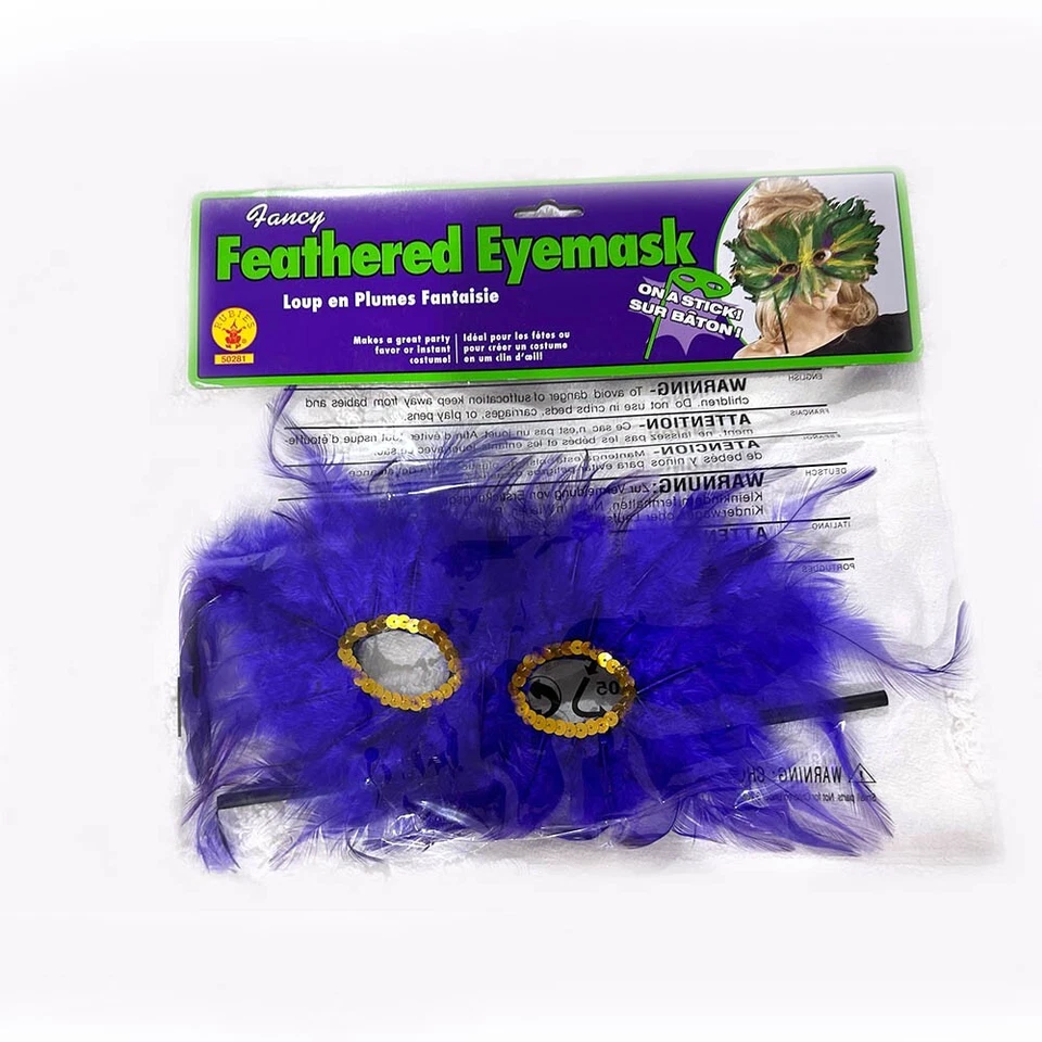 Feathered Baroque Fantasy Masquerade Eye Mask on Stick Party Costume Accessory - Image 3 of 4