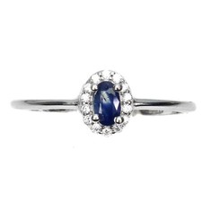 925 Sterling Silver Oval Blue Sapphire 5x3mm Simulated Cz Ring Size 9