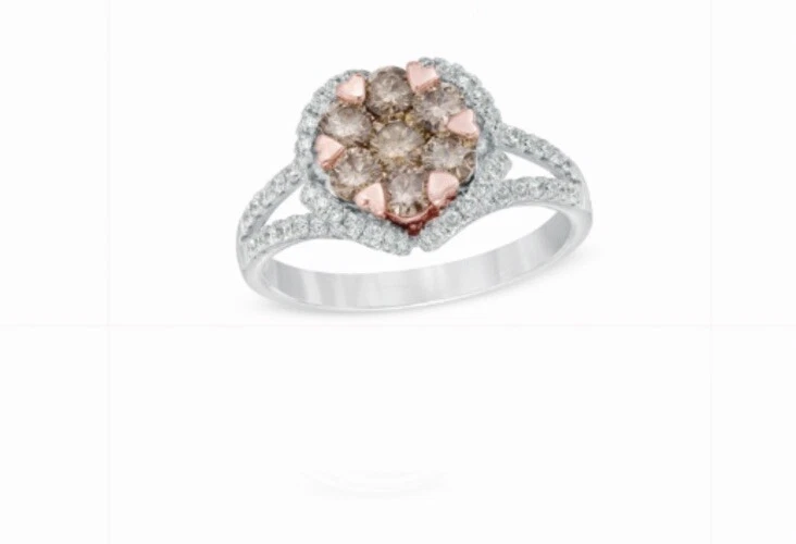 1-1/4 CT. T.W. Champagne and White Diamond Cluster Ring in 14K Two-Tone Gold - Image 4 of 4