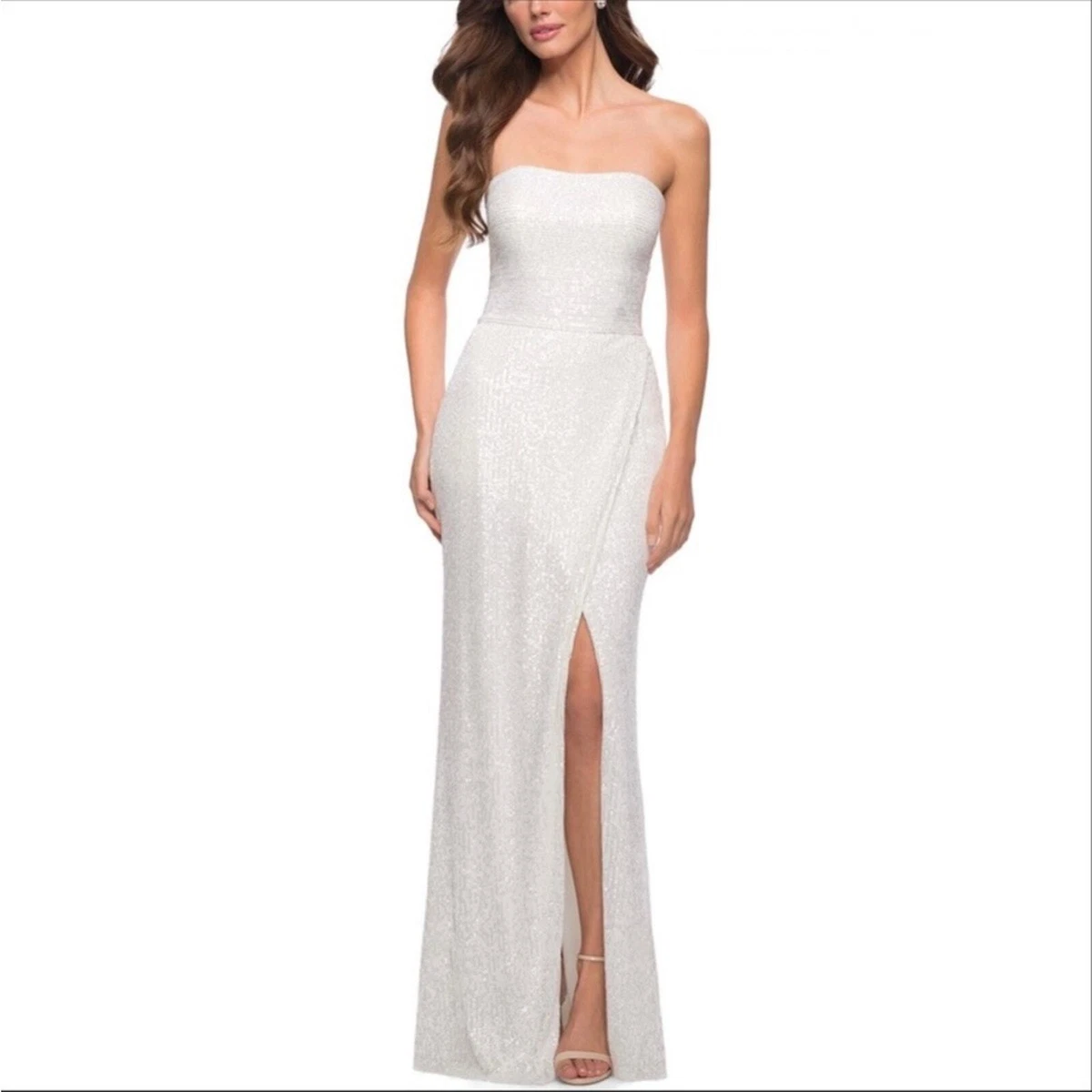 slim fit dress slacks La Femme 28363 Prom Dress - White/Gold