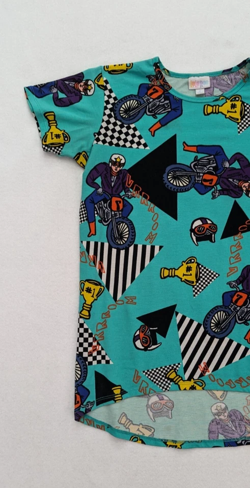 LuLaRoe Gracie 女孩 T 恤 12 码绿色束腰上衣摩托车赛车圆领 — 第 4/4 张图片