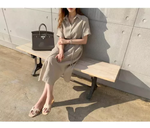 Lady Summer Casual Button-Down Shirt Dress Cotton Linen Long Tunic Beach Kaftan - Bild 7 von 19