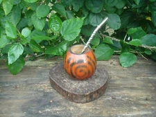 Argentina Mate Gourd Hand Made Natural Tea Cup + Straw - Mate Orange-Smoked A2