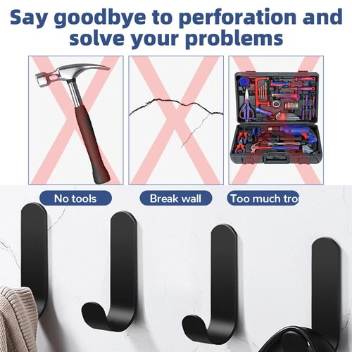 Multi-purpose Wall Hooks Self Adhesive Door Hook Hanger Coat Key Holder Bathroom - Picture 2 of 13