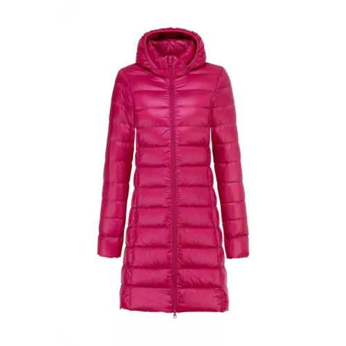 Piumino d'anatra donna ultraleggero lungo giacca puffer parka cappotto invernale con cappuccio capospalla - Foto 4 di 19
