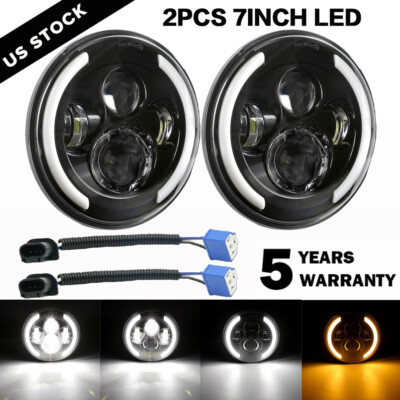 2X 7''INCH 280W LED Headlight Hi/Lo Angel Eyes DRL For Jeep Wrangler CJ JK TJ LJ