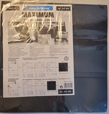 MAXIMUM Stock Sheets MAX5S BLACK 6-pocket for Older Postcards Pkg. 5