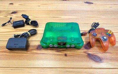 Nintendo 64 Console - Jungle Green Working With Orange Controller
