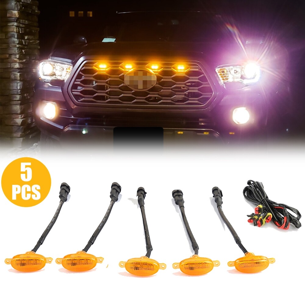 5PCS Amber LED Grille Marker Running Lights Compatible with Ford Raptor F150 SVT 2010-2014 Model