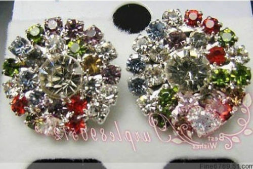 Cute Multi Coloured Circle Round Diamonte / Diamante Clear Stud Earrings - NEW!! - Picture 1 of 1