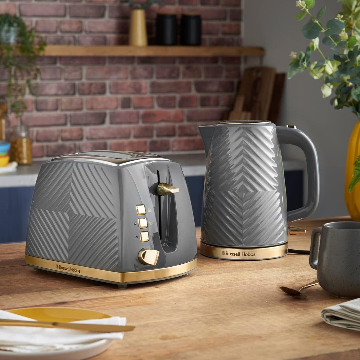 Russell Hobbs Groove Grey Kettle Toaster- Textured Finish with