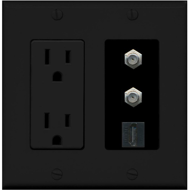 2 Port Coax Cable TV HDMI Wall Plate w/Power Outlet Black eBay
