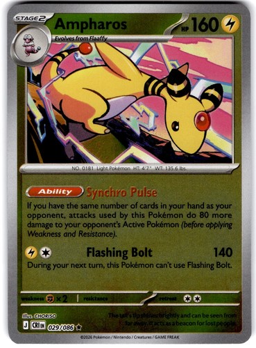 Pokemon Ampharos Chaos Rising 29/86 Reverse Holo Near Mint English