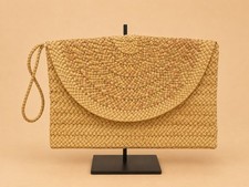 Vintage Woven Straw Clutch Wristlet Boho Raffia Envelope Purse