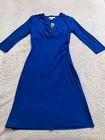 White House Black Market Women 3/4 Sleeve V-Neck Knee A-Line Dress Blue Size XS