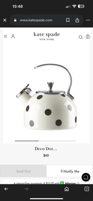 Lenox Kate Spade Deco Dot Whistling Tea Kettle
