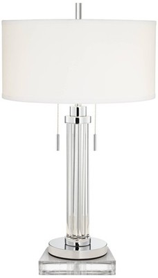 Cadence Modern Table Lamp Square Riser 33 1/2'' Tall Linear Clear Glass Bedroom