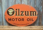 Large Vintage OILZUM MOTOR OIL White & Bagley Company Porcelain Metal Sign