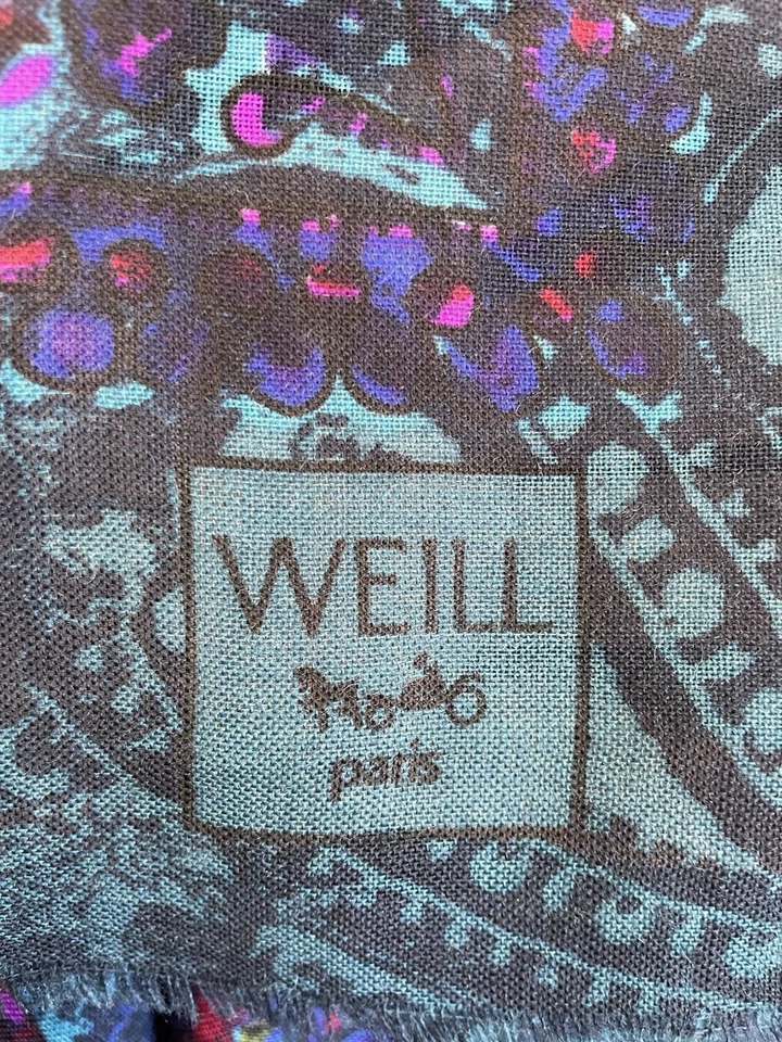 H75# Weill Paris Bufanda Mantón Mezcla Lana Cachemira Floral Multicolor De Colección Foto 3 de 4