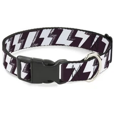Plastic Clip Collar Lightning Bolts Sketch Plum/White Large 15-24"