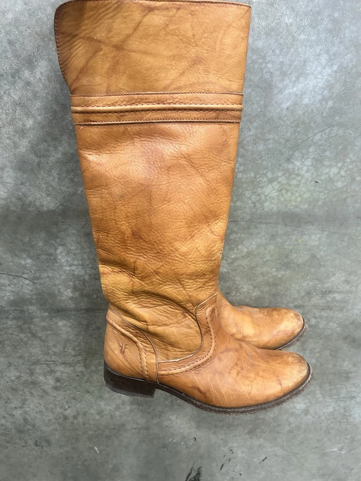 Frye Boots 6.5B Melissa Trapunto Tall Tan Leather Riding Antique Brown 76442 - Image 2 of 4